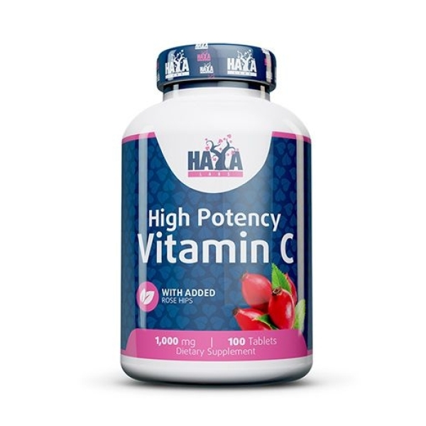Haya Labs High Potency Vitamin C with Rose Hips 100 tab. (Vitaminas C su paprastuoju erškėčiu)